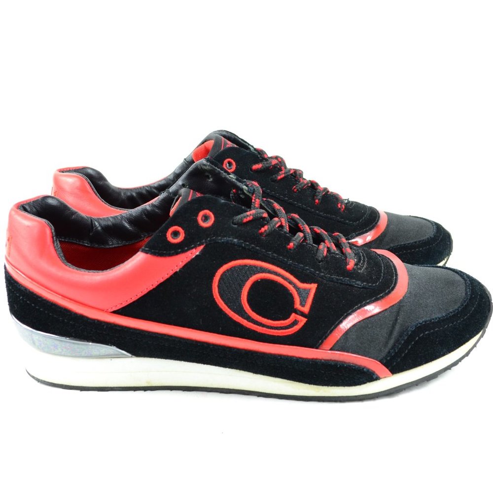 Coach Rosie Women's Size 8 Black Red Suede Patent Leather Vermillion Sneaker